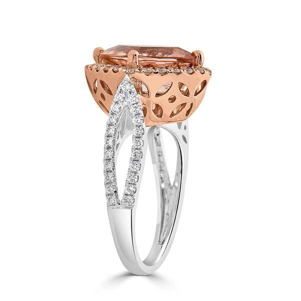 5.24Ct Morganite Ring With 0.68Tct Diamonds In 14K Two Tone Gold