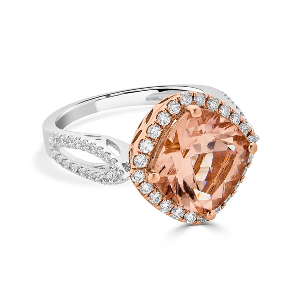 5.24Ct Morganite Ring With 0.68Tct Diamonds In 14K Two Tone Gold