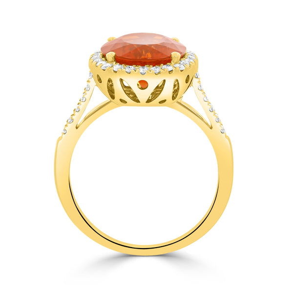 3.16 Fire Opal Rings with 0.34tct Diamond set in 14K Yellow Gold