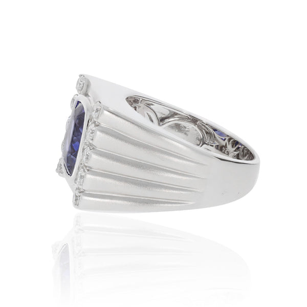 4.24ct Tanzanite Ring With 0.65tct Diamonds Set In 18kt White Gold