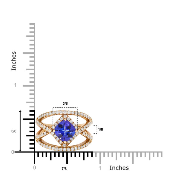 1.29ct Tanzanite ring with 0.75tct diamonds set in 14kt rose gold
