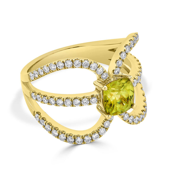 1.22ct Sphene ring with 0.60tct diamonds set in 14K yellow gold