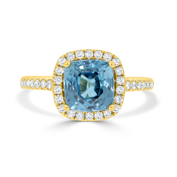 4.15Ct Blue Zircon Ring With 0.38Tct Diamonds Set In 14K Yellow Gold