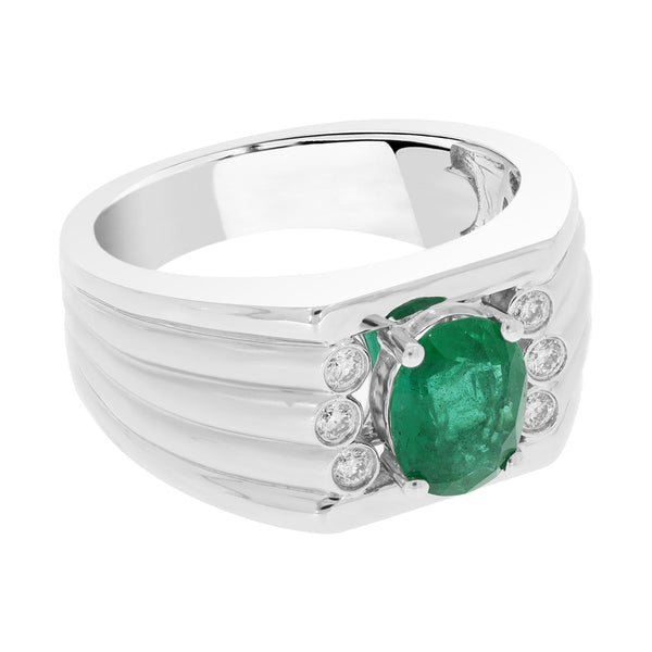 1.48ct Emerald Ring With 0.16tct Diamonds Set In 14kt White Gold