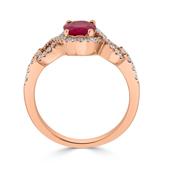 1.13ct Ruby ring with 0.34tct diamonds set in14K rose gold