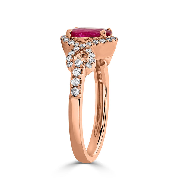 1.13ct Ruby ring with 0.34tct diamonds set in14K rose gold