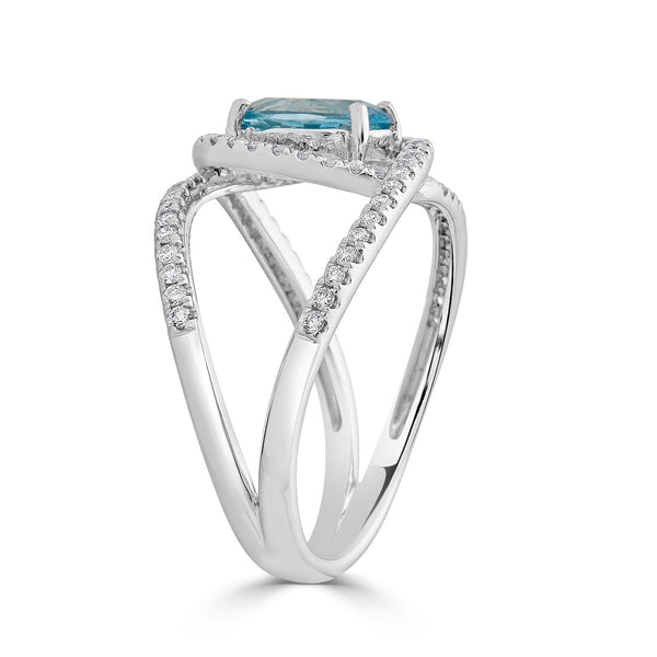 1.01ct Aquamarine ring with 0.40tct diamonds set in 14K white gold