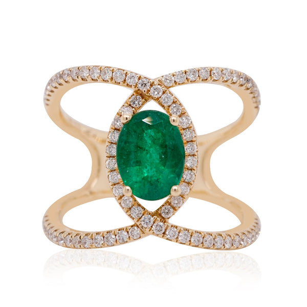 1.35Ct Emerald Ring With 0.50Tct Diamonds In 14K Yellow Gold
