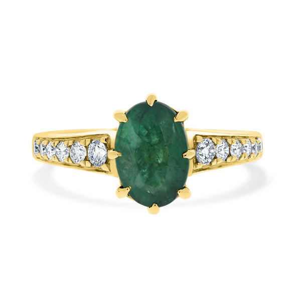 1.71ct Emerald ring with diamonds set in 14kt yelllow gold