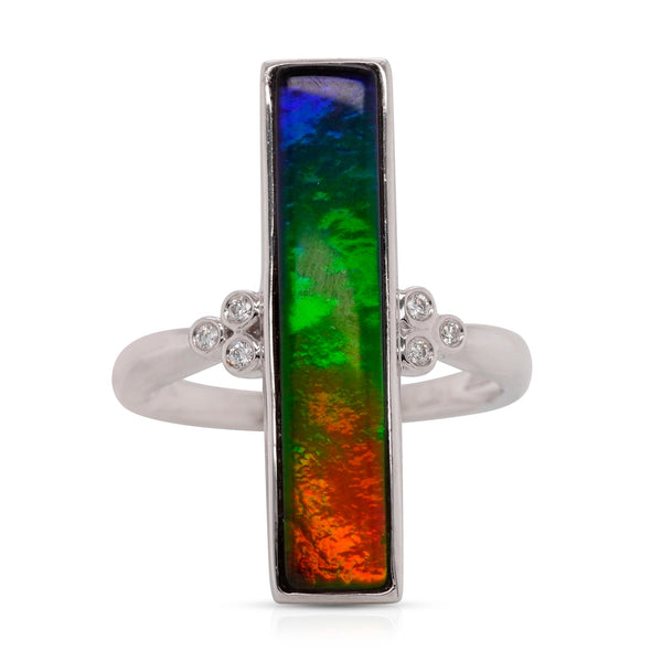 Aaa 4.08Ct Ammolite And 0.04Tct Diamond Accent In 14Kt White Gold Ring