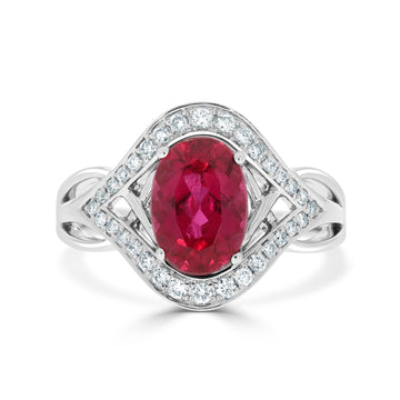 2.41ct Rubelite ring with 0.28tct diamonds set in 14kt white gold