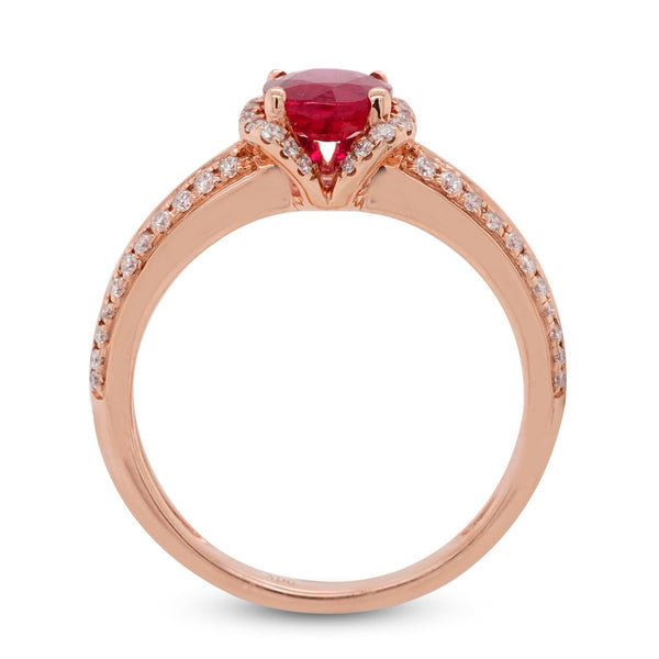 1.22ct Ruby ring with 0.29ct diamonds set in 14K rose gold