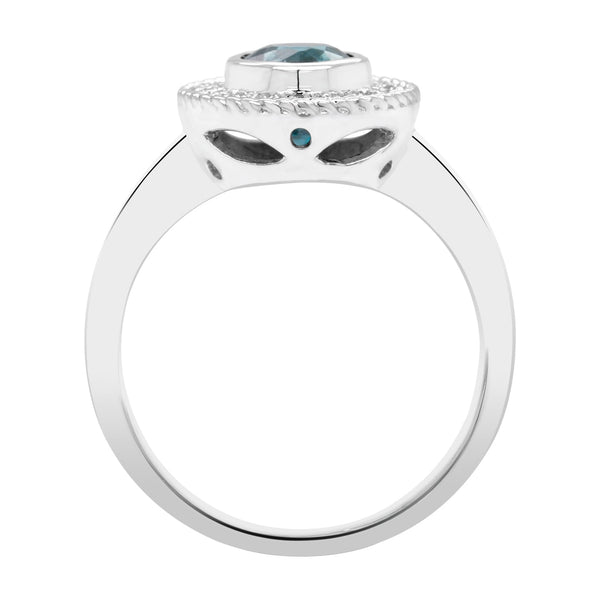 1.79ct Blue Zircon Ring With 0.15tct Diamonds Set In 14kt White Gold