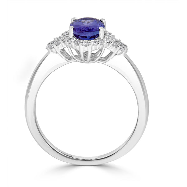 1.31ct Tanzanite ring with 0.22tct diamonds set in 14kt white gold