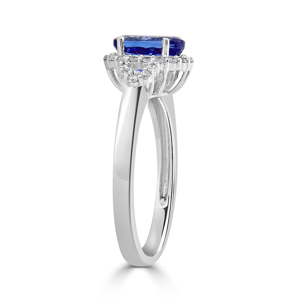 1.31ct Tanzanite ring with 0.22tct diamonds set in 14kt white gold