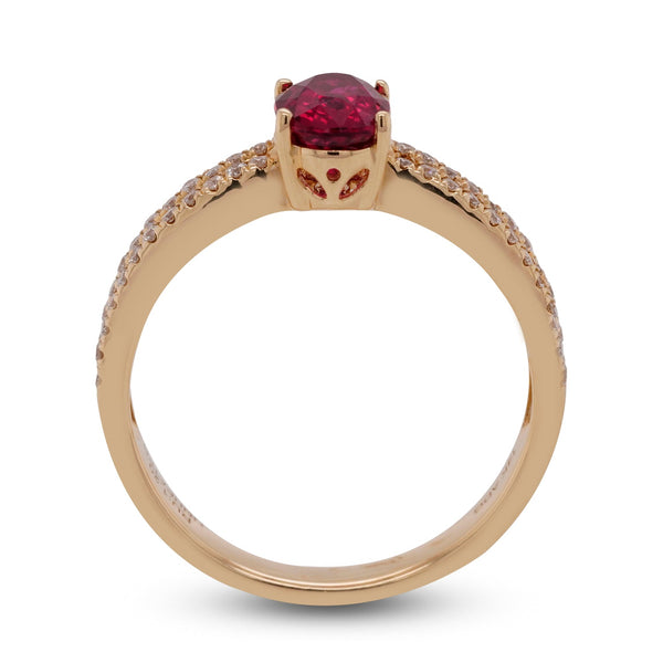 1.2ct Ruby ring with 0.23tct Diamond accents set in 14K yellow gold