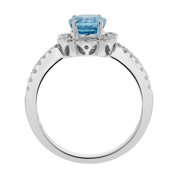1.99ct Blue Zircon Ring With 0.34tct Diamonds Set In 14kt White Gold