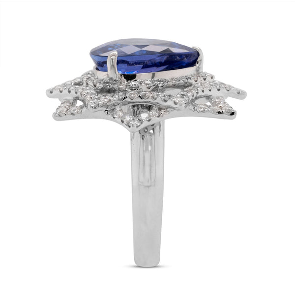 Extraordinary 5.52Ct Tanzanite And 1.03Tct Diamond Designer Ring In 14Kt White Gold Ring