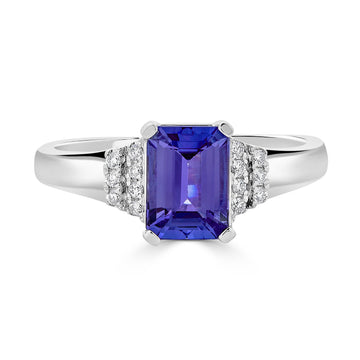 1.52ct Tanzanite ring with 0.08tct diamonds set in 14K white gold
