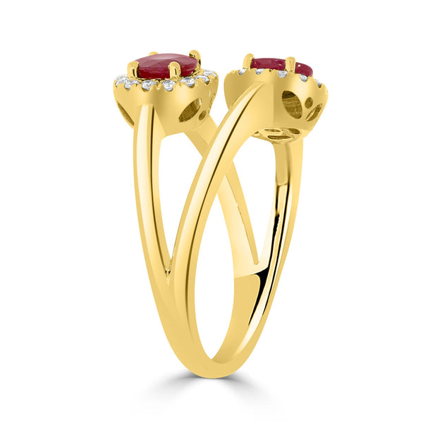 1.09ct Ruby Ring With 0.19tct Diamonds Set In 14K Yellow Gold