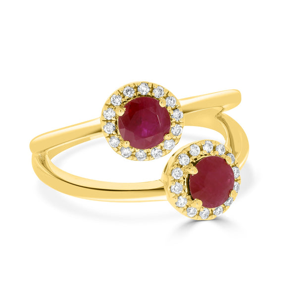 1.09Tct Ruby Ring With 0.19Tct Diamonds Set In 14K Yellow Gold