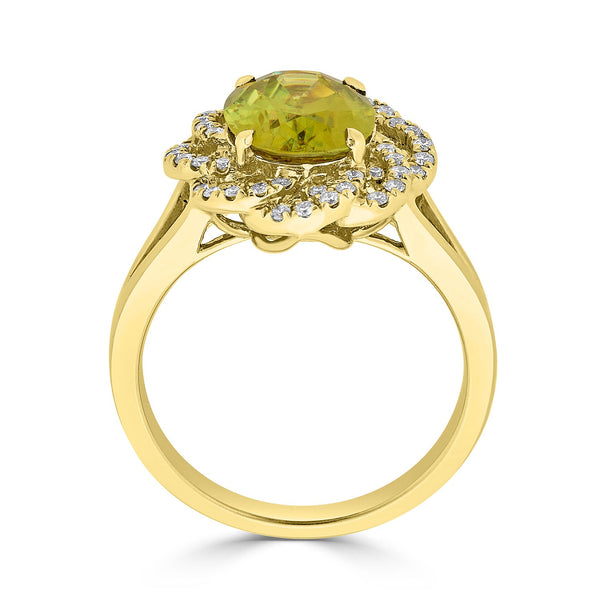 3.19ct Sphene ring with 0.30tct diamonds set in 14K yellow gold