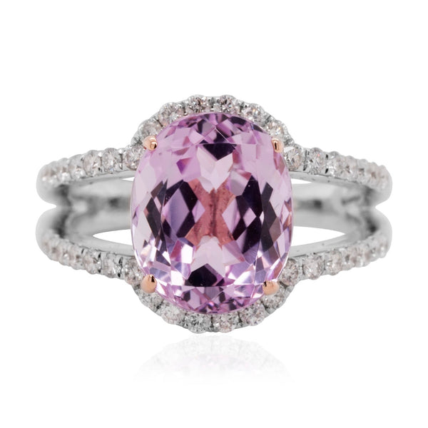 5.16ct Kunzite ring with 0.49tct diamonds with 14K two tone gold