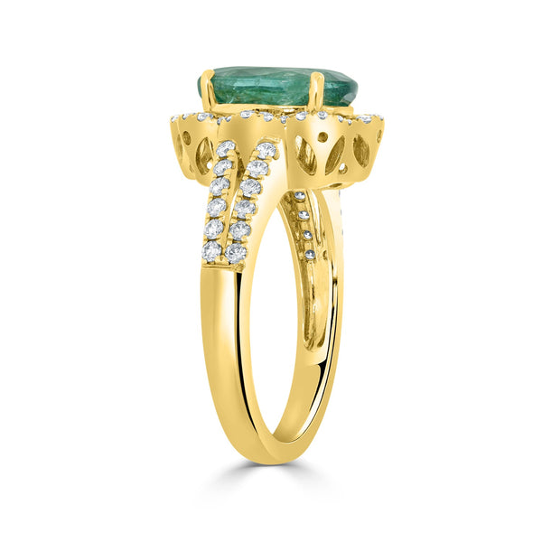3.08 Emerald Rings with 0.46tct Diamond set in 14K Yellow Gold