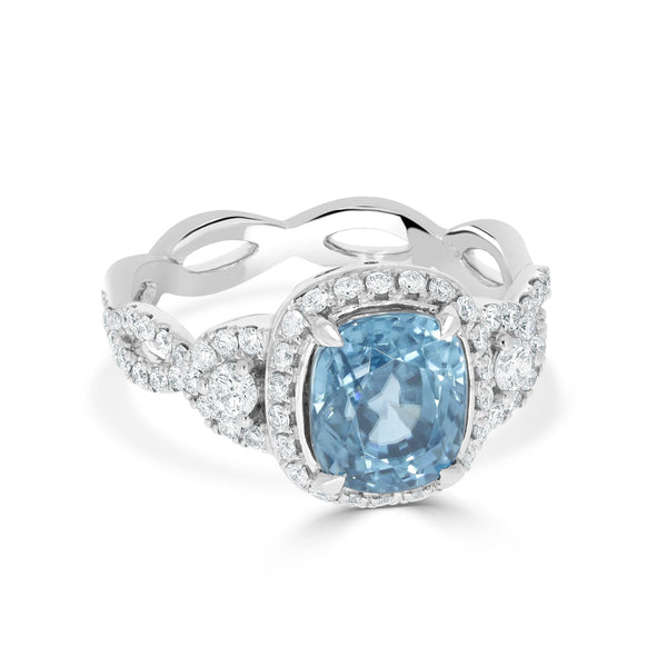 5.08ct Blue Zircon Rings with 0.57tct Diamond set in 14K White Gold