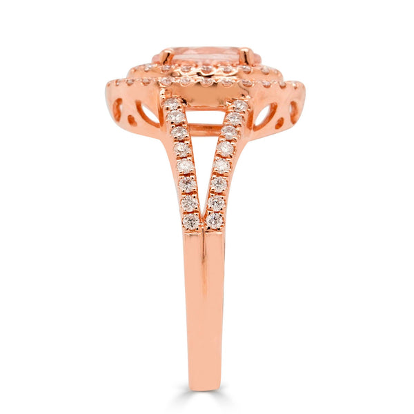 0.93ct Morganite Ring With 0.54tct Diamonds Set In 14kt Rose Gold