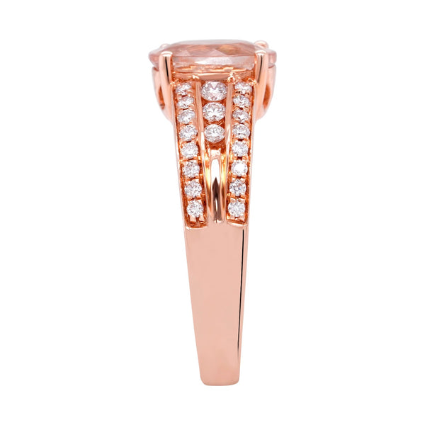 1.62ct Morganite Ring With 0.34tct Diamonds Set In 14kt Rose Gold