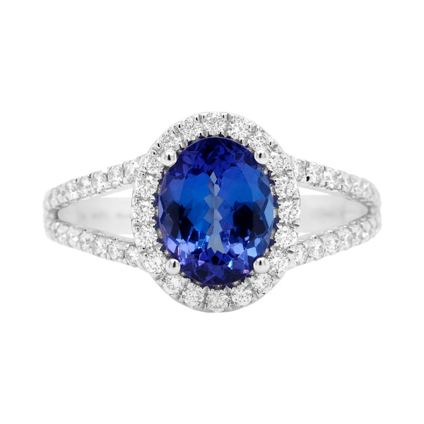 2.09ct Tanzanite Ring With 0.52tct Diamonds Set In 14kt White Gold