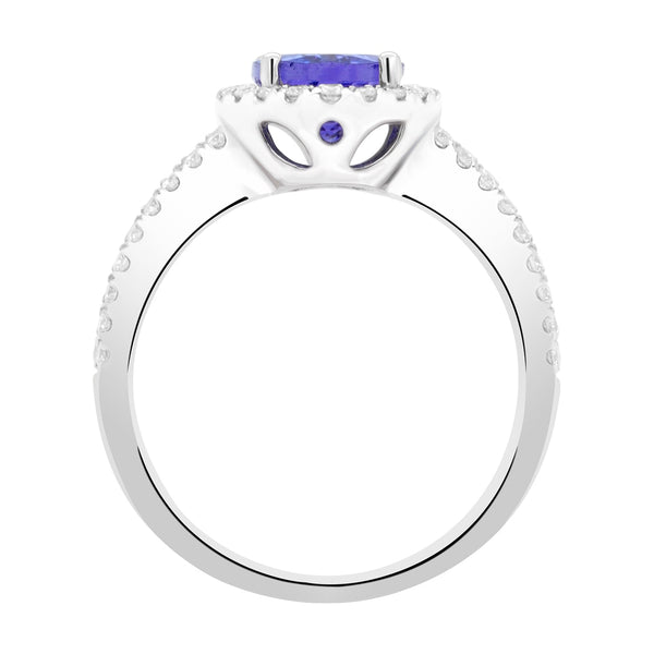 2.09ct Tanzanite Ring With 0.52tct Diamonds Set In 14kt White Gold