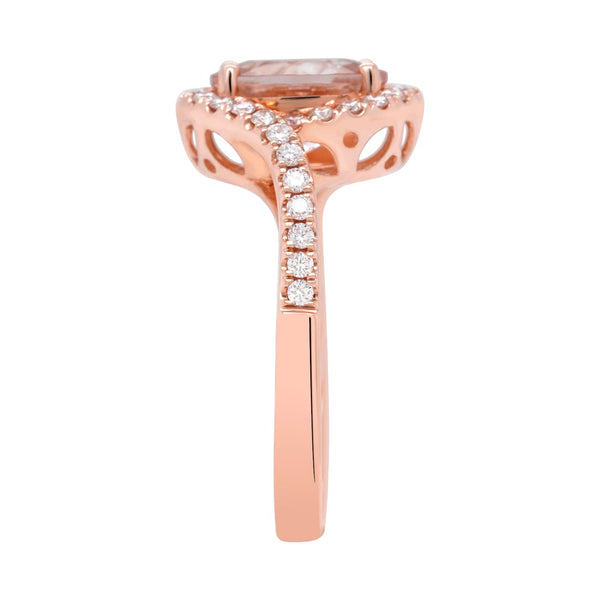 1.68ct Morganite Ring With 0.34tct Diamonds Set In 14kt Rose Gold