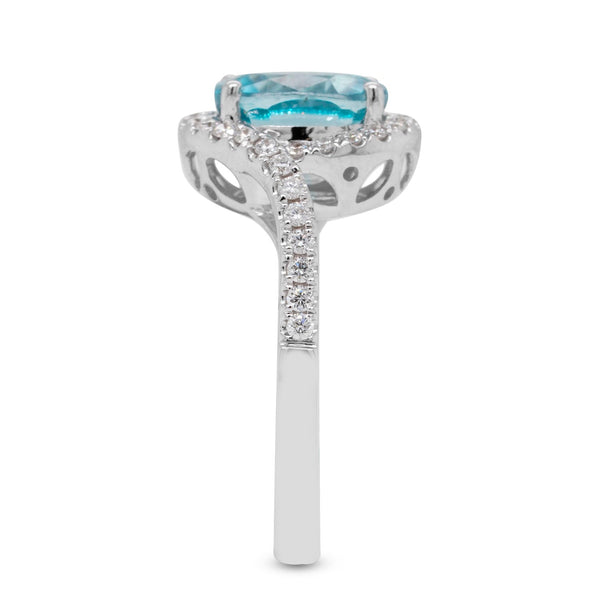 3.96ct Blue Zircon Ring With 0.34tct Diamonds Set In 14kt White Gold