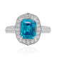 4.08ct Blue Zircon Ring With 0.47tct Diamonds Set In 14kt White Gold