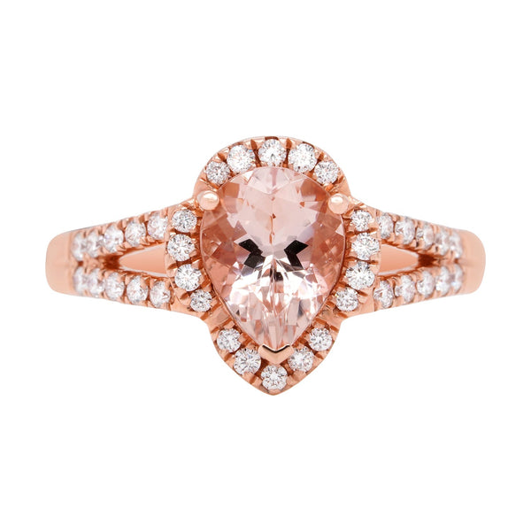 1.35ct Morganite Ring With 0.33tct Diamonds Set In 14kt Rose Gold