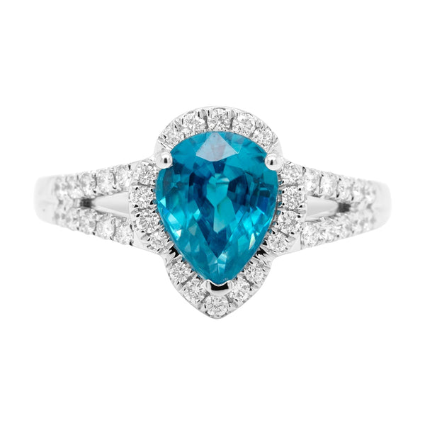 2.96ct Blue Zircon Ring With 0.33tct Diamonds Set In 14kt White Gold
