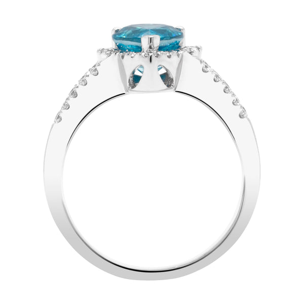 2.96ct Blue Zircon Ring With 0.33tct Diamonds Set In 14kt White Gold
