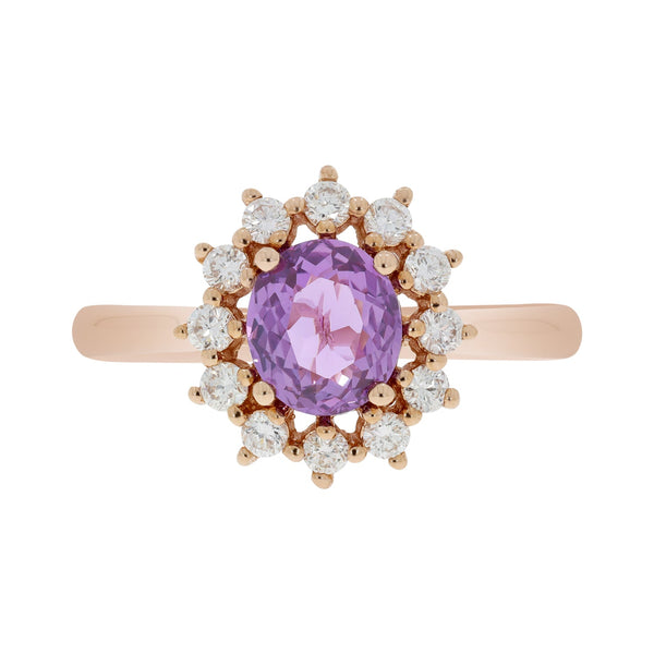 1.39ct Sapphire Ring With 0.33tct Diamonds Set In 14kt Rose Gold