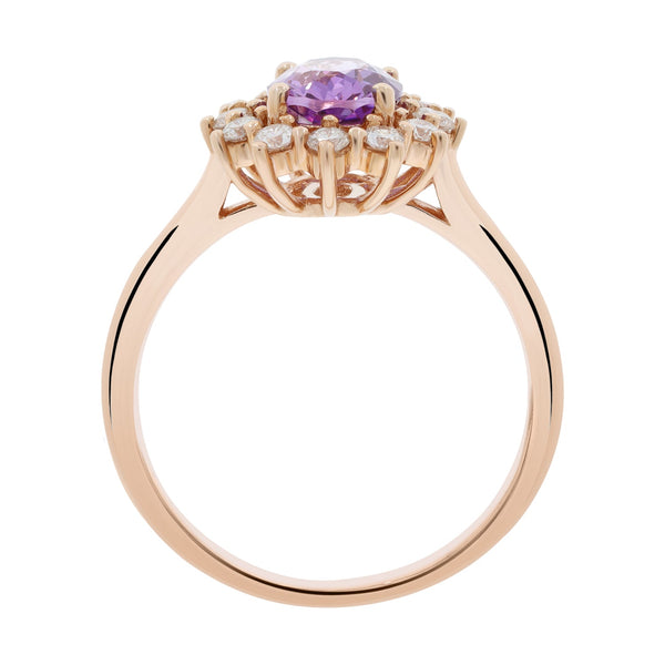 1.39ct Sapphire Ring With 0.33tct Diamonds Set In 14kt Rose Gold