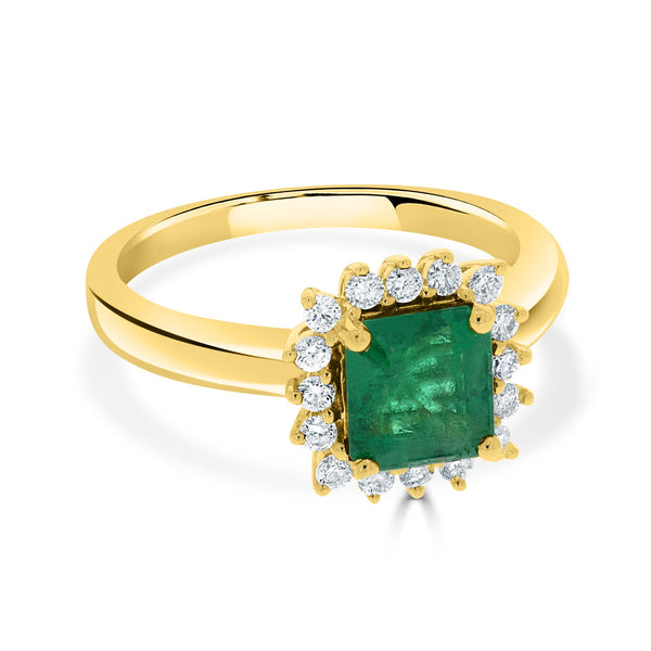 1.17ct Emerald ring with 0.21tct diamonds set in 14kt yellow gold