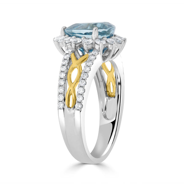 4.19Ct Blue Zircon Ring With 0.67Tct Diamonds Set In 14K Two Tone Gold