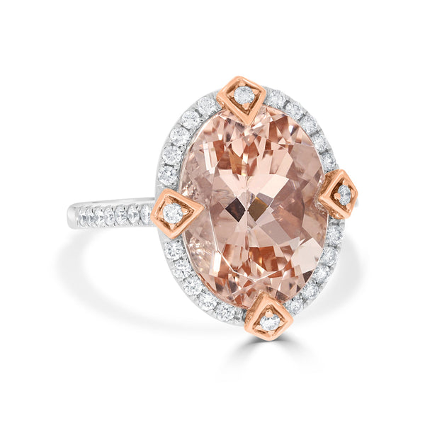 7.55ct Morganite Rings with 0.43tct Diamond set in 14K Two Tone Gold