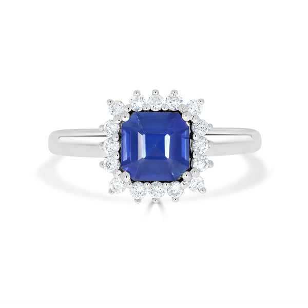 1.31ct Sapphire Ring with 0.27tct Diamonds set in 14K White Gold