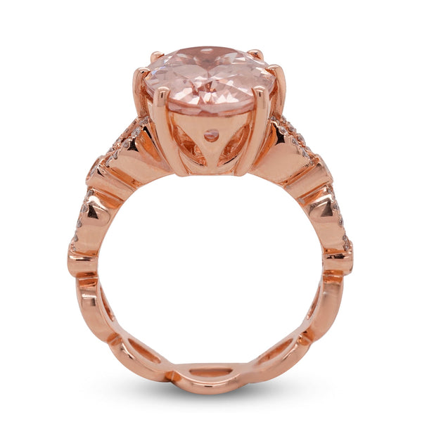 5.4ct Morganite ring wtih 0.27tct Diamond accents set in 14K rose gold