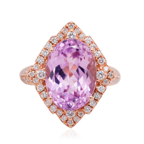 7.95Ct Kunzite Ring With 0.65Tct Diamonds In 14K Rose Gold