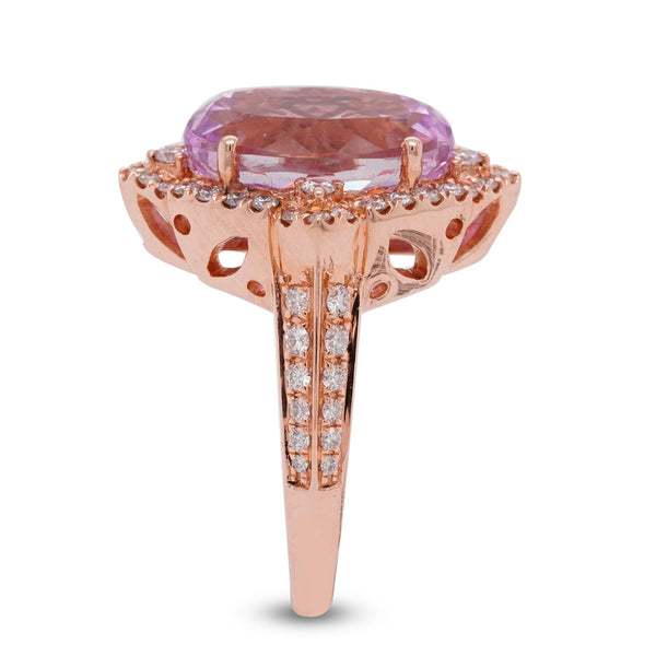 7.95Ct Kunzite Ring With 0.65Tct Diamonds In 14K Rose Gold