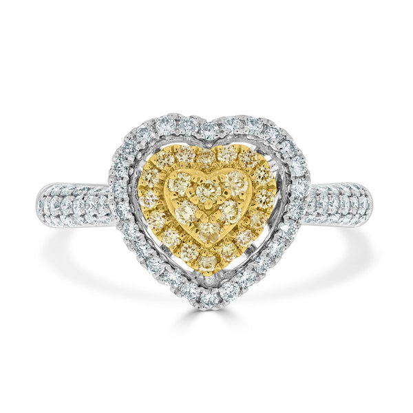 0.21tct Yellow Diamond ring with 0.50tct diamonds set in 18kt two tone gold