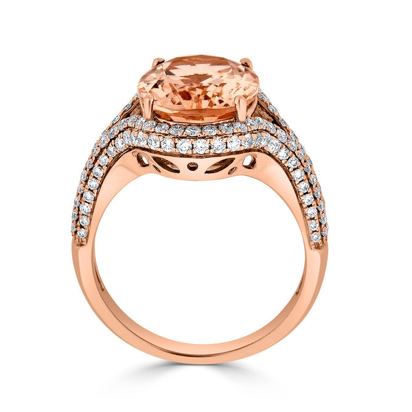 4.27ct Morganite ring with 0.75tct diamonds set in 14K rose gold